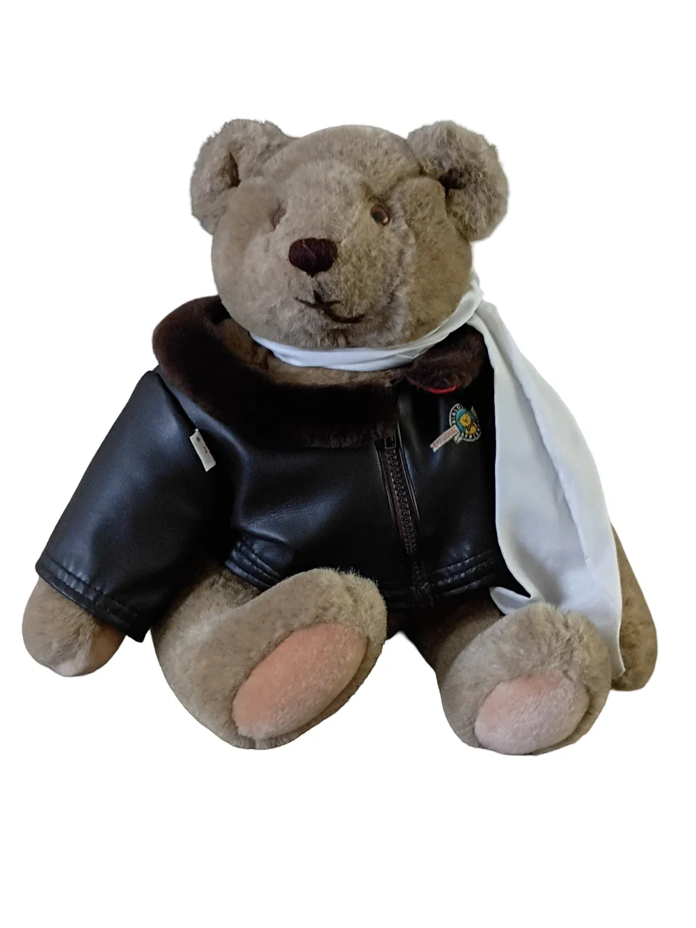 Gund Vintage 1982 Plush Pilot Bear in Brown with White Scarf